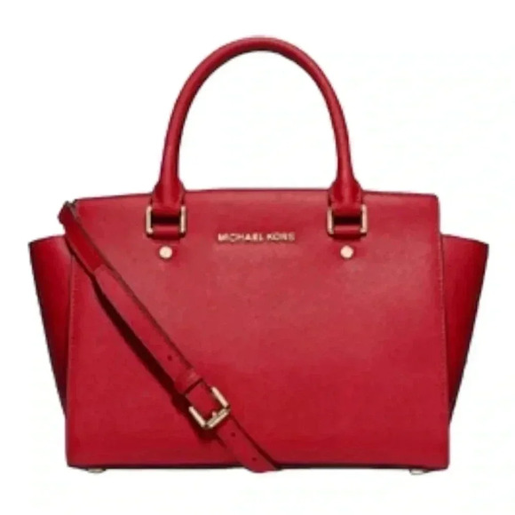 MICHAEL KORS SELMA MEDIUM RED SAFFIANO LEATHER SATCHEL RED BAG-NWT - Picture 9 of 10